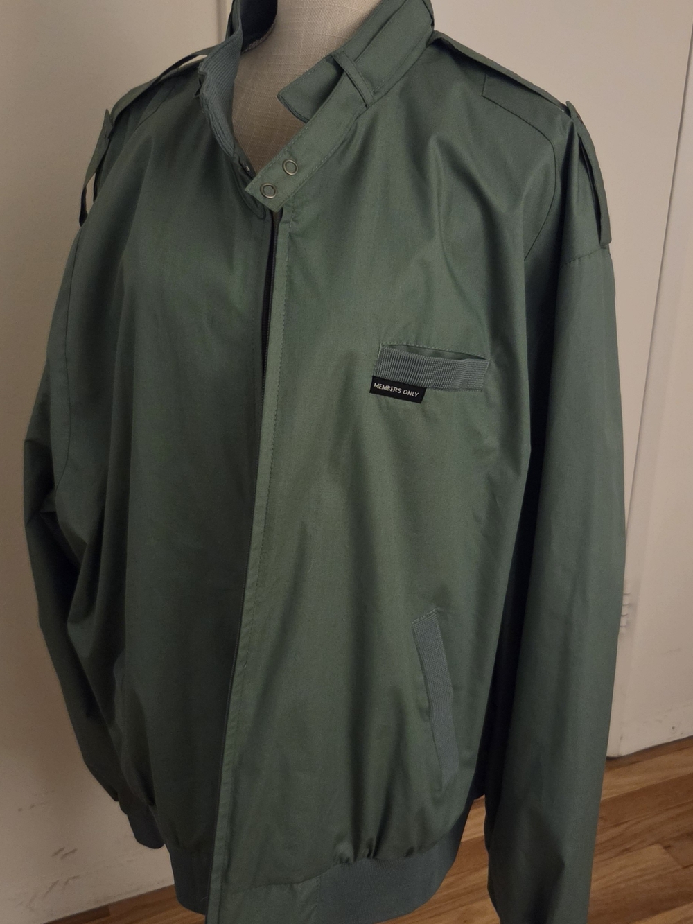 Vintage Members Only Men's Sage Green Racer Jacket